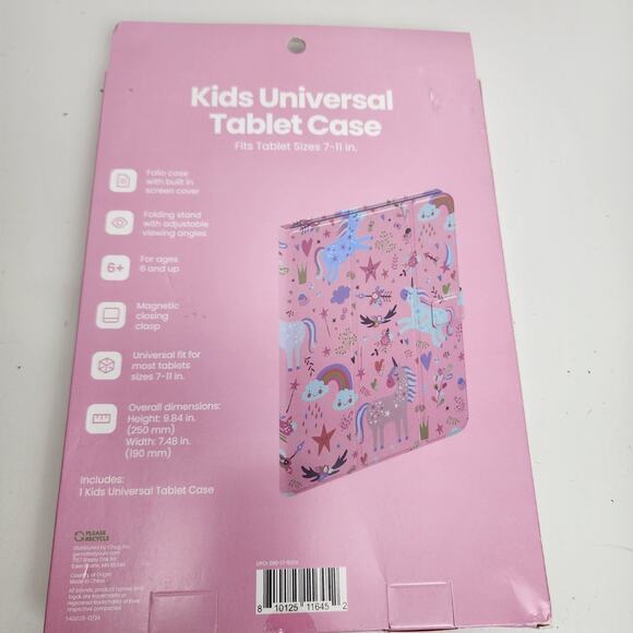 GEMS Kids Universal Pink Unicorn Themed Tablet Case Adjustable View Fits 7-11" - Picture 3 of 5